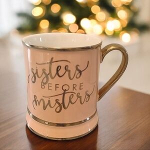 Pink and Gold Mug -"Sisters Before Misters" Cute White Christmas Movie Theme